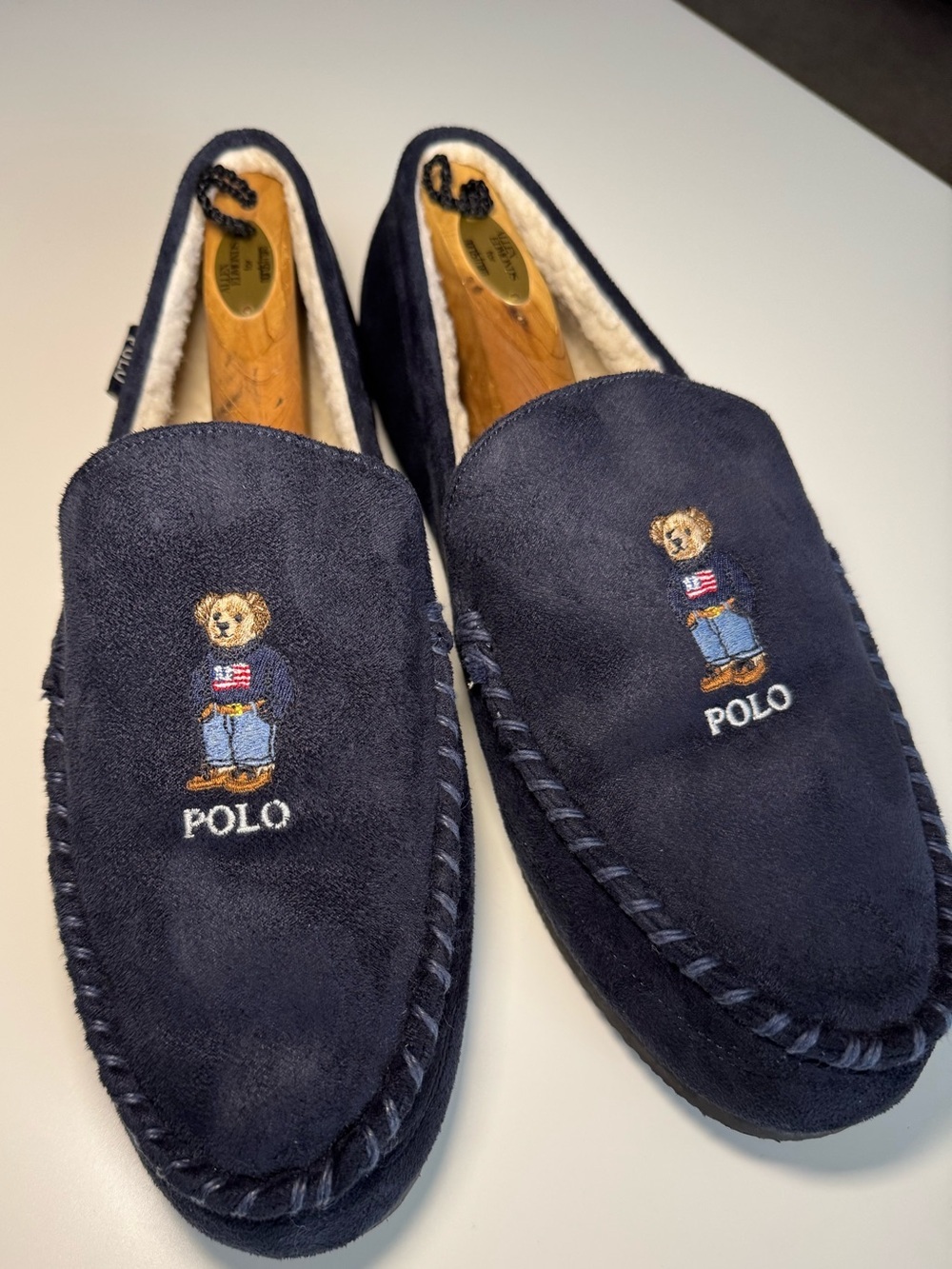 Polo Ralph Lauren 🇺🇸 American Bear Moccasin Slippers-Navy microsuede Men’s Sz 13